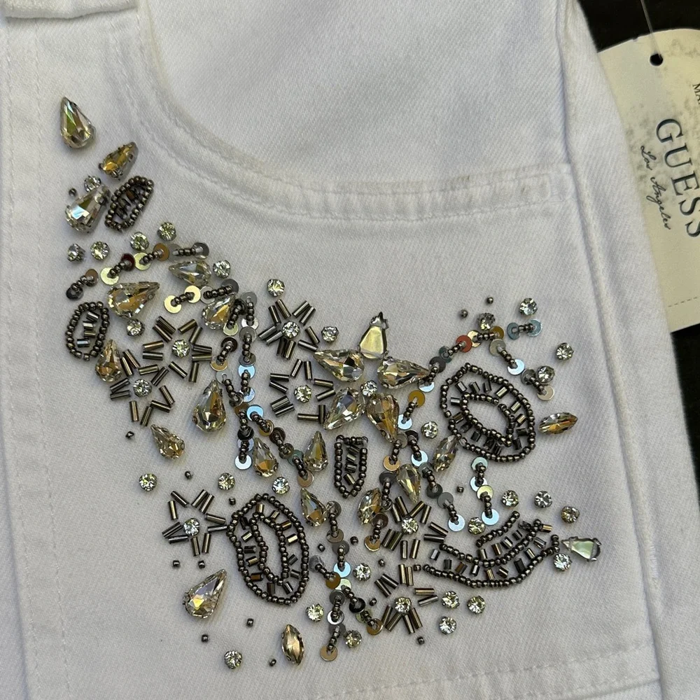 New Guess White Flare Jeans with Floral Embroidery SZ 26 - Picture 6 of 11